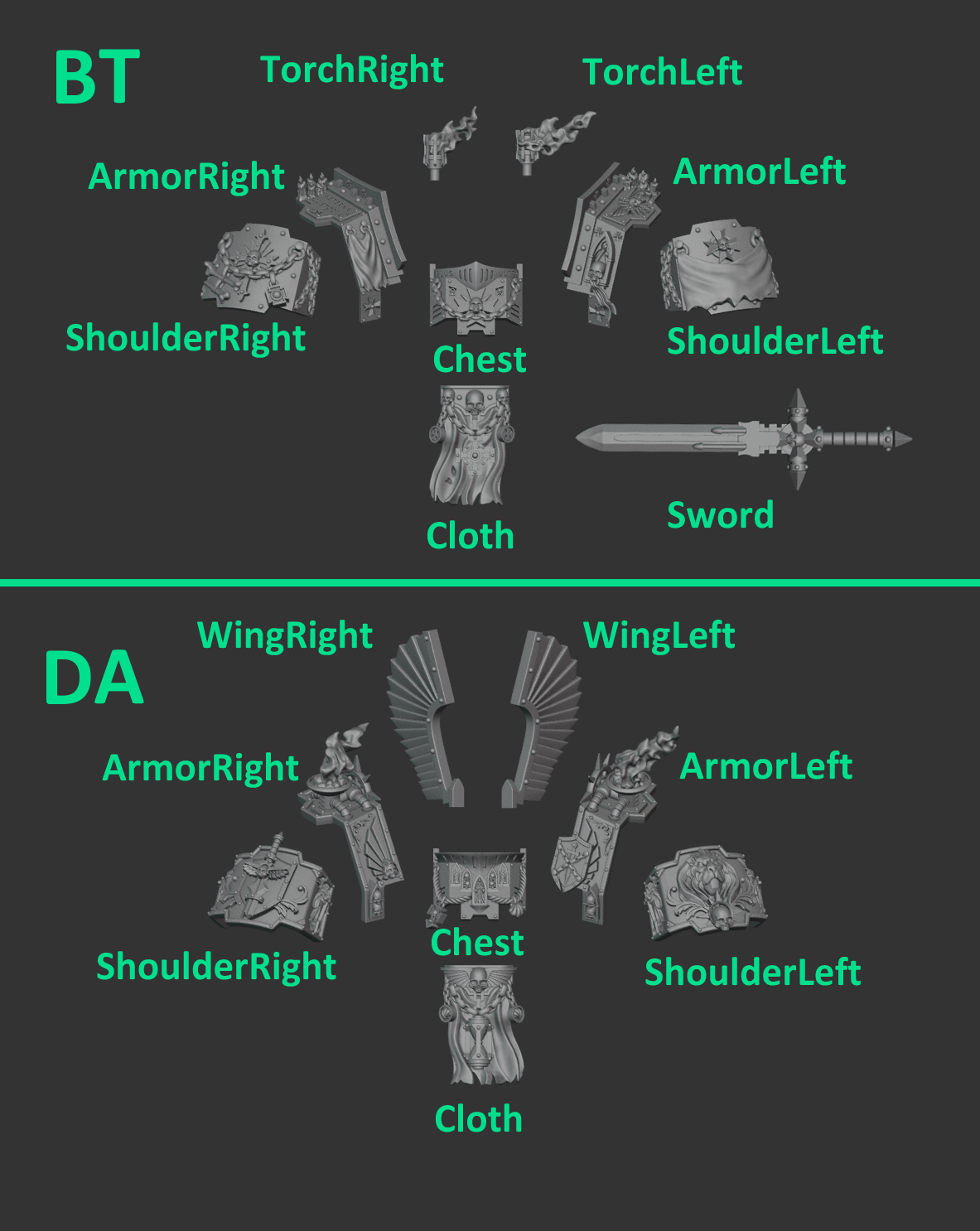 Dreadnought Armor Plating Two Different Styles For Sci Fi Battle Brother Space Warrior Marines Eternal Pilgrims by Greytide Studios. Available in Modern and Classic Scale for 28mm-32mm Tabletop Wargaming