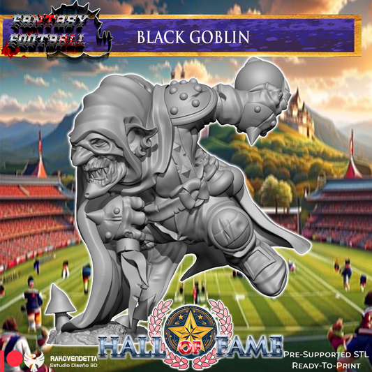 Black Goblin Fantasy Football Star Player by Rako Vendetta Miniatures for Tabletop Games, Dioramas and Statues