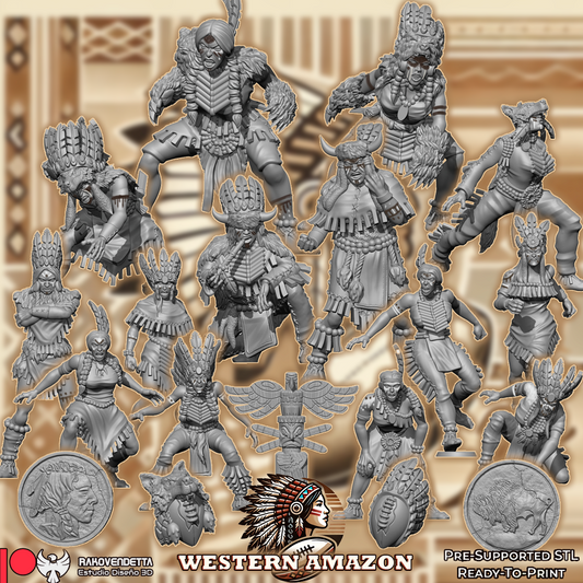 Amazon Plains Native American Style Fantasy Football Team by Rako Vendetta Miniatures for Tabletop Games, Dioramas and Statues