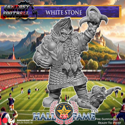 White Stone Dwarf Fantasy Football Star Player by Rako Vendetta Miniatures for Tabletop Games, Dioramas and Statues