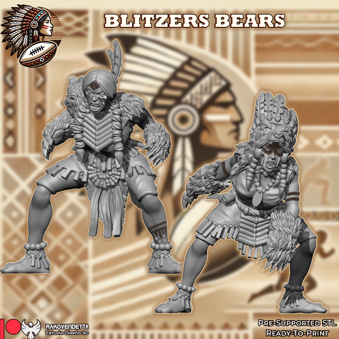 Amazon Plains Native American Style Fantasy Football Team by Rako Vendetta Miniatures for Tabletop Games, Dioramas and Statues