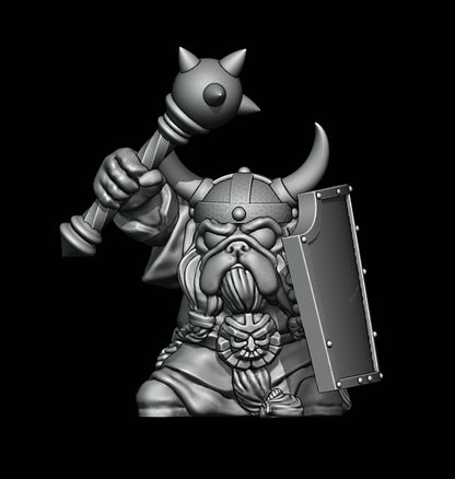 Dog-Person Pug (small) Fighter With Mace and Shield Sculpted by Trench Coat Minis for Tabletop Games, Dioramas and Statues, Available in 15mm, 28mm, 32mm, 32mm heroic, 54mm and 75mm Statue Scale