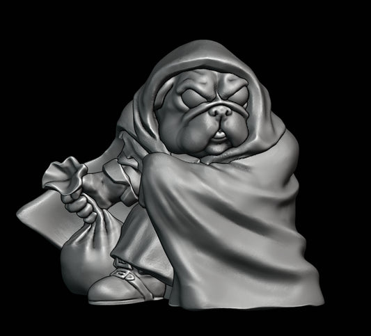 Dog-Person Pug (small) Rogue, Thief and Assassin Sculpted by Trench Coat Minis for Tabletop Games, Dioramas and Statues, Available in 15mm, 28mm, 32mm, 32mm heroic, 54mm and 75mm Statue Scale