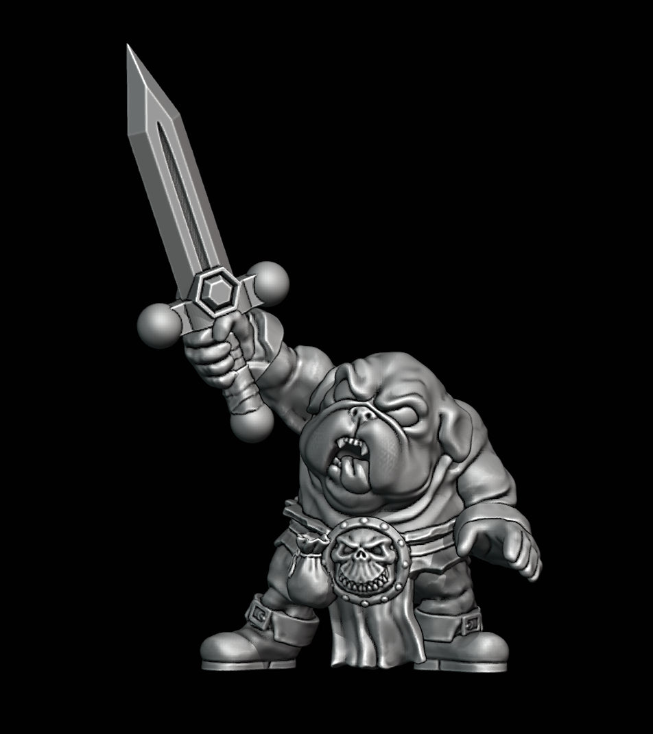 Dog-Person Pug (small) Barbarian with Sword Sculpted by Trench Coat Minis for Tabletop Games, Dioramas and Statues, Available in 15mm, 28mm, 32mm, 32mm heroic, 54mm and 75mm Statue Scale