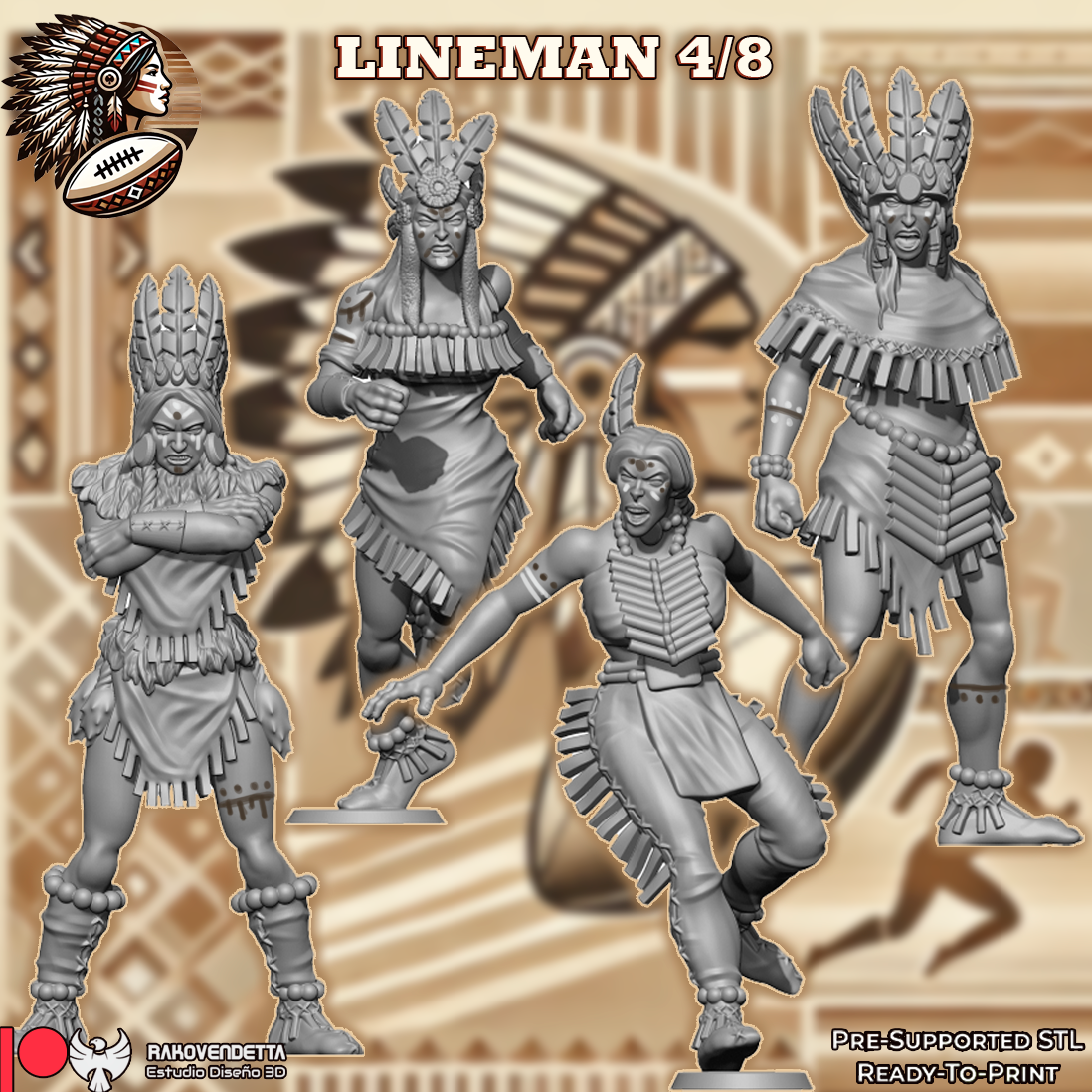 Amazon Plains Native American Style Fantasy Football Team by Rako Vendetta Miniatures for Tabletop Games, Dioramas and Statues