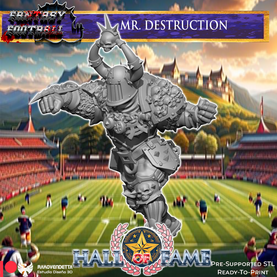 Mr Destruction Havoc Human Fantasy Football Star Player by Rako Vendetta Miniatures for Tabletop Games, Dioramas and Statues