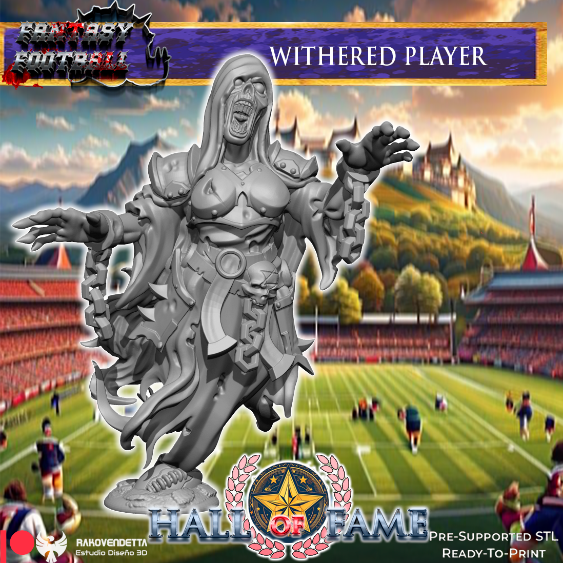 Withered Player Ghost Fantasy Football Star Player by Rako Vendetta Miniatures for Tabletop Games, Dioramas and Statues