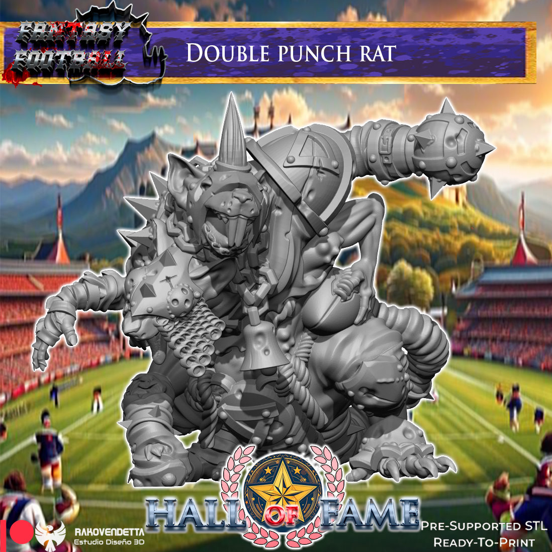 Double Punch Rat Ratmen Fantasy Football Star Player by Rako Vendetta Miniatures for Tabletop Games, Dioramas and Statues