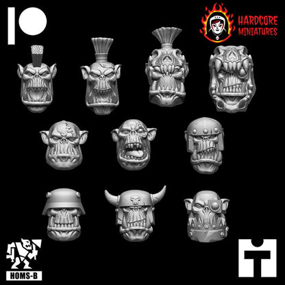 Space Orcs DS Heads Pack of Ten by Hardcore Miniatures for Tabletop Games, Dioramas and Statues