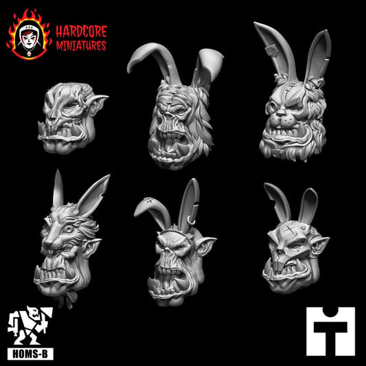 Space Orcs Easter Bunny Heads Pack of Six by Hardcore Miniatures for Tabletop Games, Dioramas and Statues