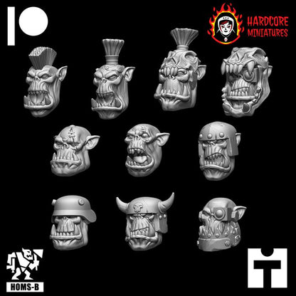 Space Orcs DS Heads Pack of Ten by Hardcore Miniatures for Tabletop Games, Dioramas and Statues