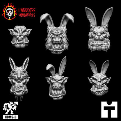 Space Orcs Easter Bunny Heads Pack of Six by Hardcore Miniatures for Tabletop Games, Dioramas and Statues