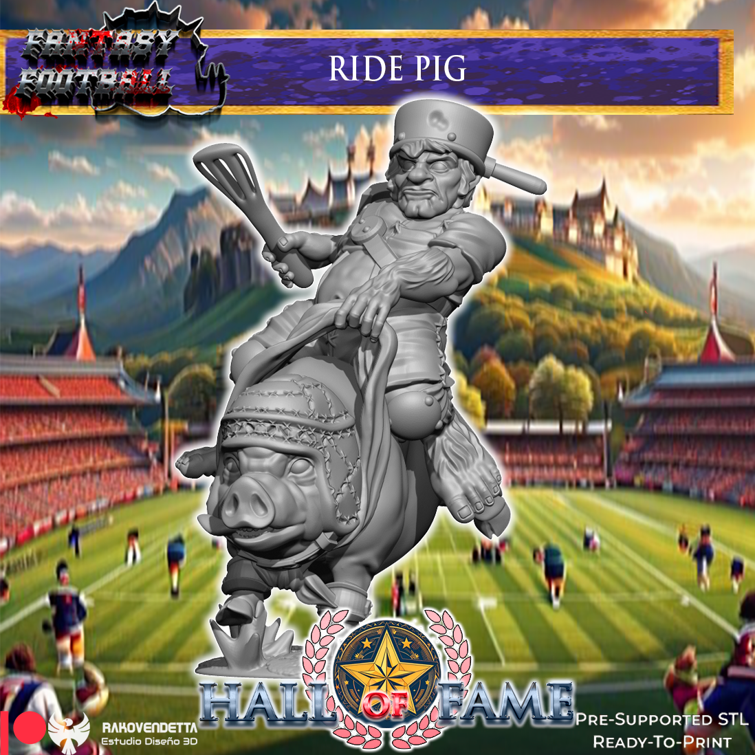 Ride Pig Halfling Fantasy Football Star Player by Rako Vendetta Miniatures for Tabletop Games, Dioramas and Statues