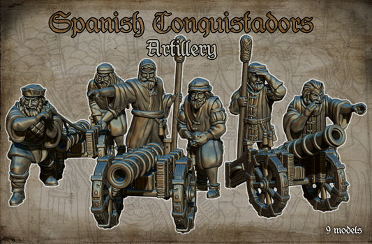 Spanish Conquistadors Artillery Cannons and Engineers Historical and Fantasy Wargaming Sculpted by Red Copper Miniatures for Tabletop Games, Dioramas and Statues, Available in 15mm, 20mm, 28mm, 32mm, 54mm and 75mm Statue Scale