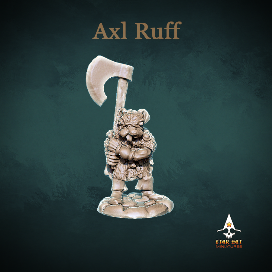 Axl Ruff Dog-Person Pug Housecarl Warrior, Thane and Fighter with Dane Axe and Heavy Armor, Sculpted by Star Hat Miniatures for Tabletop Games, Dioramas and Statues, Available in 15mm, 28mm, 32mm, 32mm heroic, 54mm and 75mm Statue Scale