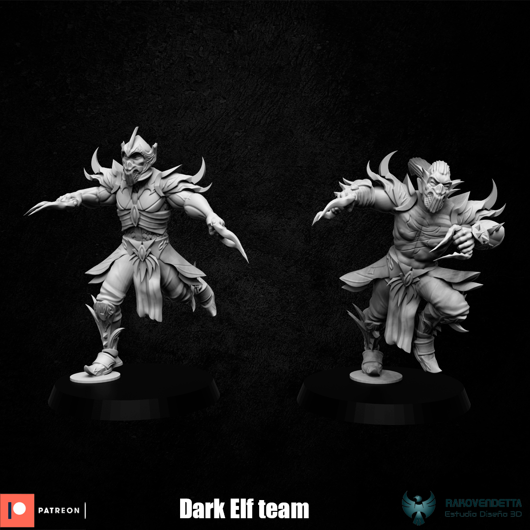 Elfos Oscuros Dark Elf Fantasy Football Team by Rako Vendetta Miniatures for Tabletop Games, Dioramas and Statues