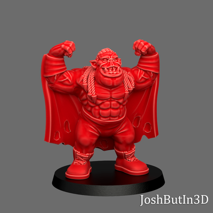 Bullsquig Orc Grapplaz Professional Wrestler from Space and Pride of the Space British Isles by JoshButin3D Games for Tabletop Games, Dioramas and Statues, Available in 15mm, 28mm, 32mm, 32mm heroic, 54mm and 75mm Statue Scale