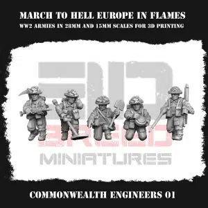 Commonwealth British Engineer Team #1 WW2 From 3DBreeds March to Hell Range for Tabletop Games, Dioramas and Statues, Available in 15mm, 20mm, 28mm, 32mm, 32mm heroic, 54mm and 75mm Scale