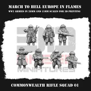 Commonwealth Britain WW2 Winter Rifleman Squad #1 3DBreeds March to Hell Range for Tabletop Games, Dioramas and Statues, Available in 15mm, 20mm, 28mm, 32mm, 32mm heroic, 54mm and 75mm Statue Scale