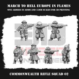 Commonwealth Britain WW2 Winter Rifleman Squad #2 3DBreeds March to Hell Range for Tabletop Games, Dioramas and Statues, Available in 15mm, 20mm, 28mm, 32mm, 32mm heroic, 54mm and 75mm Statue Scale