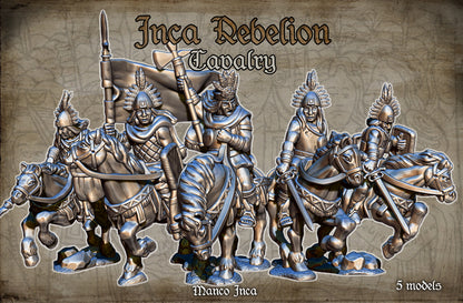 Inca Rebellion Cavalry Led by Manco Inca Historical and Fantasy Wargaming Sculpted by Red Copper Miniatures for Tabletop Games, Dioramas and Statues, Available in 15mm, 20mm, 28mm, 32mm, 54mm and 75mm Statue Scale