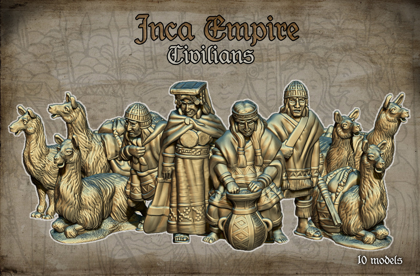 Inca Empire Civilian Lama Herders Historical and Fantasy Wargaming Sculpted by Red Copper Miniatures for Tabletop Games, Dioramas and Statues, Available in 15mm, 20mm, 28mm, 32mm, 54mm and 75mm Statue Scale