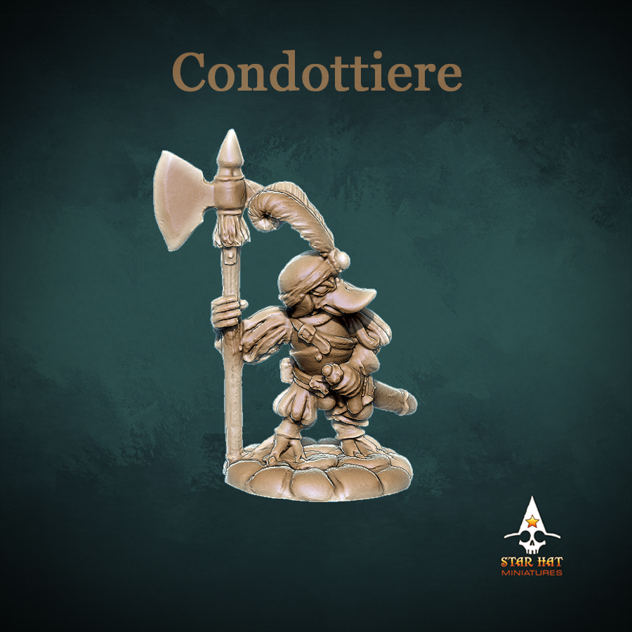 Condottiere Duck-Folk, Aarakocra Khanard Landsknecht Fighter with Halberd by Star Hat Miniatures for Tabletop Games, Dioramas and Statues, Available in 15mm, 28mm, 32mm, 32mm heroic, 54mm and 75mm Statue Scale