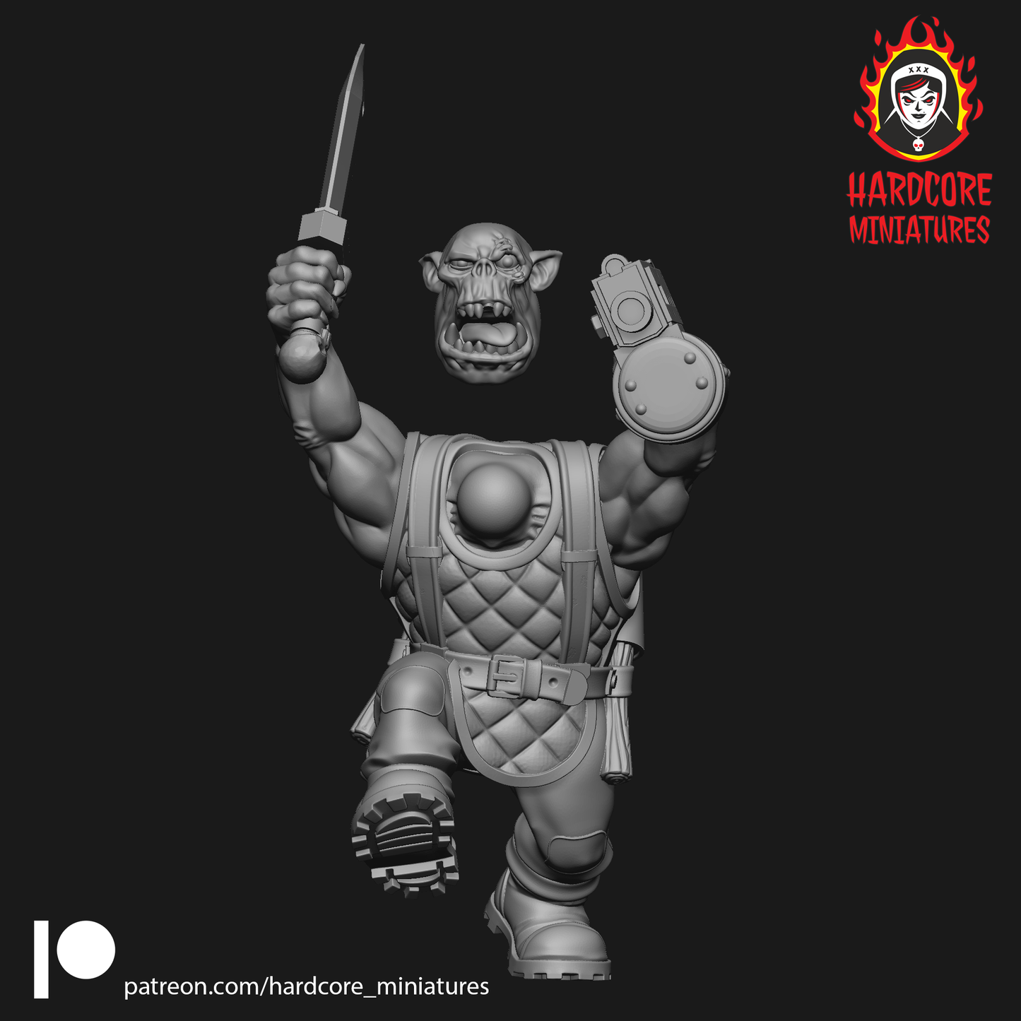 Orc Crazy Leader Boy With Pistol and Dagger Sculpted by Hardcore Miniatures for Tabletop Games, Dioramas and Statues