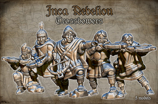 Inca Rebel Crossbowmen Historical and Fantasy Wargaming Sculpted by Red Copper Miniatures for Tabletop Games, Dioramas and Statues, Available in 15mm, 20mm, 28mm, 32mm, 54mm and 75mm Statue Scale