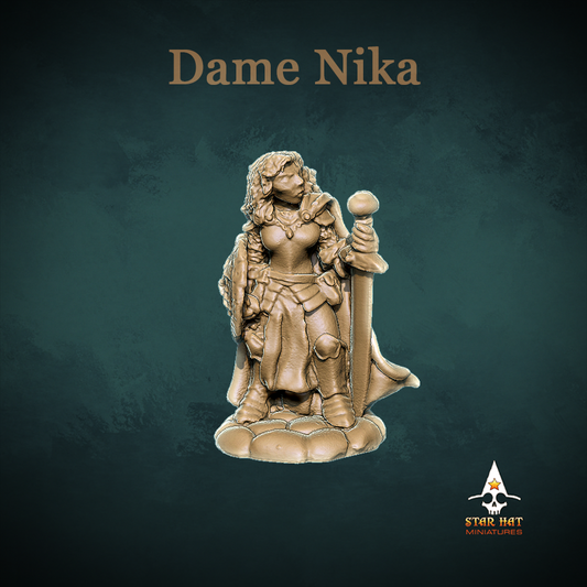 Dame Nika Human Knight and Paladin with Fighter Sword and Shield Sculpted by Star Hat Miniatures for Tabletop Games, Dioramas and Statues, Available in 15mm, 28mm, 32mm, 32mm heroic, 54mm and 75mm Statue Scale