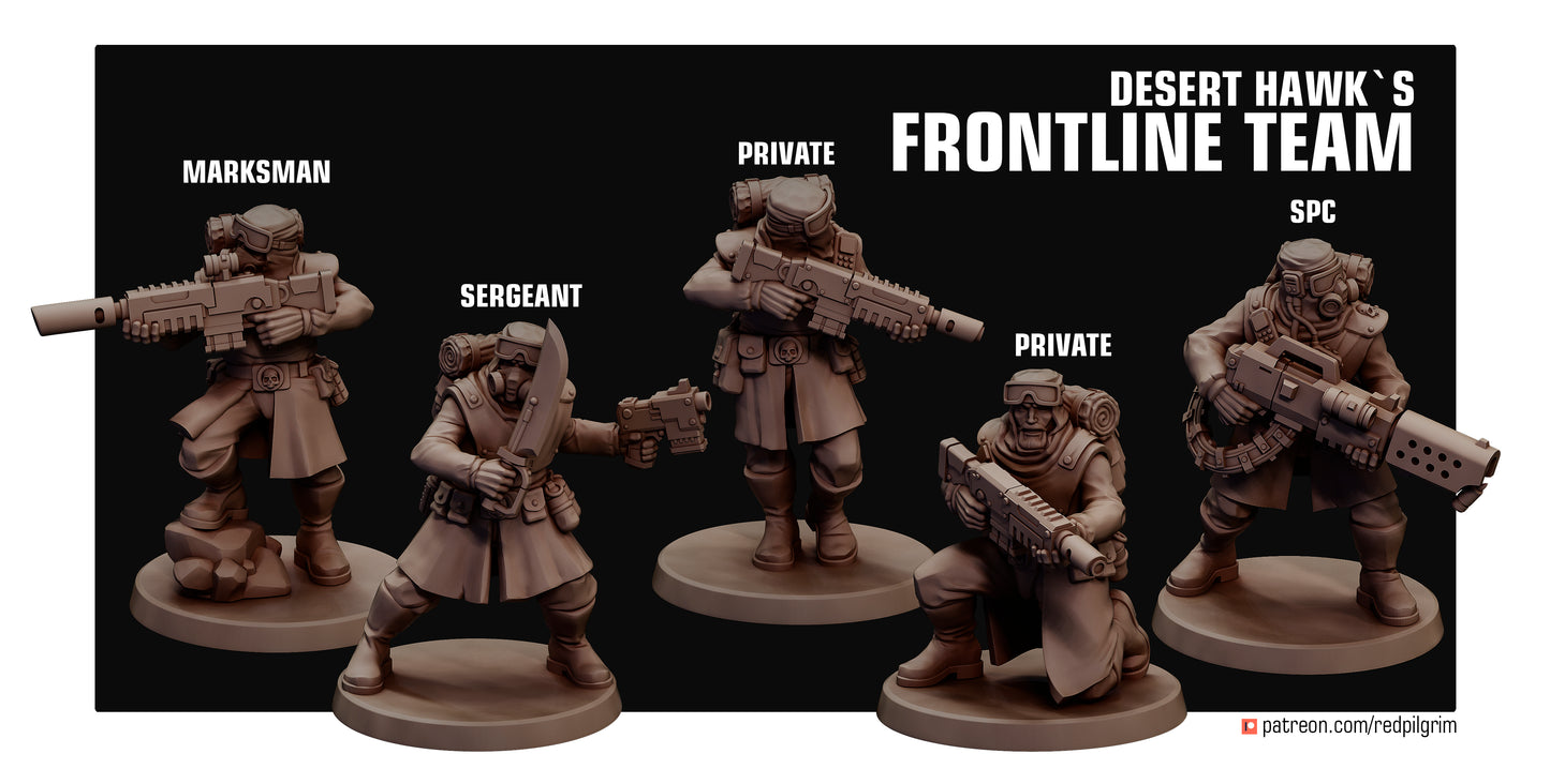 Desert Hawks Frontline Team Defense Force Elite Squad of five Available in bits. 32mm Scale for popular wargames. (Copy)