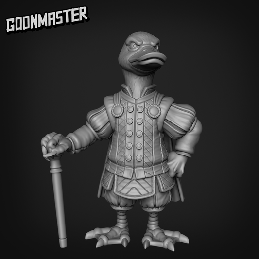 Duck Lord 1A Duck-Folk, Aarakocra Khanard Fantasy Style Noble and Trader NPC by Goonmaster Games for Tabletop Games, Dioramas and Statues, Available in 15mm, 28mm, 32mm, 32mm heroic, 54mm and 75mm Statue Scale