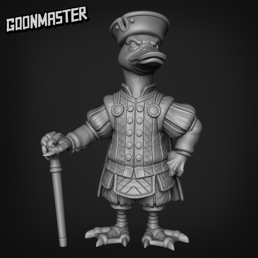 Duck Lord 1B Duck-Folk, Aarakocra Khanard Fantasy Style Noble and Trader NPC by Goonmaster Games for Tabletop Games, Dioramas and Statues, Available in 15mm, 28mm, 32mm, 32mm heroic, 54mm and 75mm Statue Scale