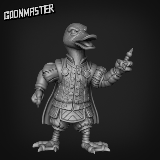 Duck Lord 3A Duck-Folk, Aarakocra Khanard Fantasy Style Noble and Trader NPC by Goonmaster Games for Tabletop Games, Dioramas and Statues, Available in 15mm, 28mm, 32mm, 32mm heroic, 54mm and 75mm Statue Scale