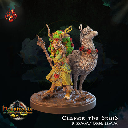 Elanor the Druid Halfling with Lama Companion by Crippled God Foundry for Tabletop Games, Dioramas and Statues, Available in 15mm, 28mm, 32mm, 32mm heroic, 54mm and 75mm Statue Scale