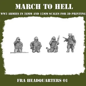 WW2 French HQ #1 From 3DBreeds March to Hell Range for Tabletop Games, Dioramas and Statues, Available in 12mm, 15mm, 20mm, 28mm, 32mm, 32mm heroic, 54mm and 75mm Scale