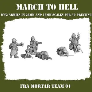 WW2 French Mortar Squad #1 3DBreeds March to Hell Range for Tabletop Games, Dioramas and Statues, Available in 12mm, 15mm, 20mm, 28mm, 32mm, 32mm heroic, 54mm and 75mm Statue Scale