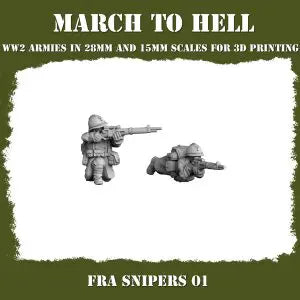 WW2 French Sniper Team #1 3DBreeds March to Hell Range for Tabletop Games, Dioramas and Statues, Available in 12mm, 15mm, 20mm, 28mm, 32mm, 32mm heroic, 54mm and 75mm Statue Scale