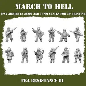 WW2 French Resistance #1 3DBreeds March to Hell Range for Tabletop Games, Dioramas and Statues, Available in 12mm, 15mm, 20mm, 28mm, 32mm, 32mm heroic, 54mm and 75mm Statue Scale