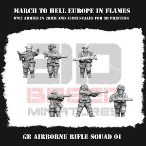 Commonwealth Britain WW2 Airborne Rifleman Squad #1 3DBreeds March to Hell Range for Tabletop Games, Dioramas and Statues, Available in 15mm, 20mm, 28mm, 32mm, 32mm heroic, 54mm and 75mm Statue Scale