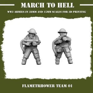 British Commonwealth Flamethrower duo #1 3DBreeds March to Hell Range for Tabletop Games, Dioramas and Statues, Available in 15mm, 20mm, 28mm, 32mm, 32mm heroic, 54mm and 75mm Statue Scale