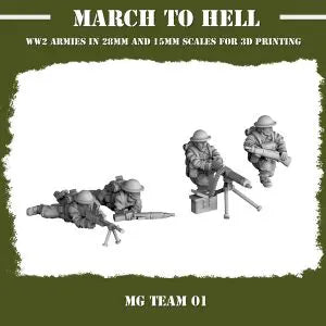 British Commonwealth Machine Gun Team WW2 From 3DBreeds March to Hell Range for Tabletop Games, Dioramas and Statues, Available in 15mm, 20mm, 28mm, 32mm, 32mm heroic, 54mm and 75mm Scale