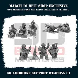 British Commonwealth Airborne Support Teams #1 3DBreeds March to Hell Range for Tabletop Games, Dioramas and Statues, Available in 12mm, 15mm, 20mm, 28mm, 32mm, 32mm heroic, 54mm and 75mm Statue Scale