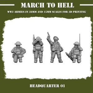 British Commonwealth HQ Squad #1 Including Commanding Officer, Spotter, Radio and more! WW2 From 3DBreeds March to Hell Range for Tabletop Games, Dioramas and Statues, Available in 15mm, 20mm, 28mm, 32mm, 32mm heroic, 54mm and 75mm Scale