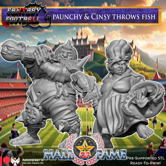 Paunchy & Cinsy Throws fish Halfing Fantasy Football Star Player by Rako Vendetta Miniatures for Tabletop Games, Dioramas and Statues