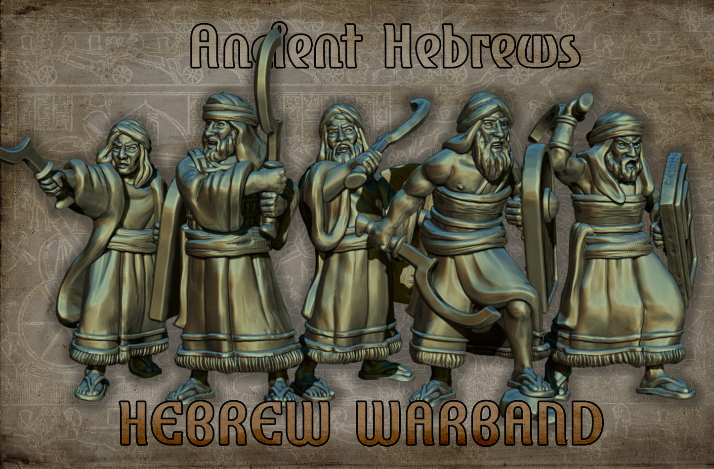 Ancient Hebrew Warband, Historical and Fantasy Wargaming Sculpted by Red Copper Miniatures for Tabletop Games, Dioramas and Statues, Available in 15mm, 20mm, 28mm, 32mm, 54mm and 75mm Statue Scale