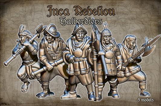 Inca Rebels Halberdiers Historical and Fantasy Wargaming Sculpted by Red Copper Miniatures for Tabletop Games, Dioramas and Statues, Available in 15mm, 20mm, 28mm, 32mm, 54mm and 75mm Statue Scale