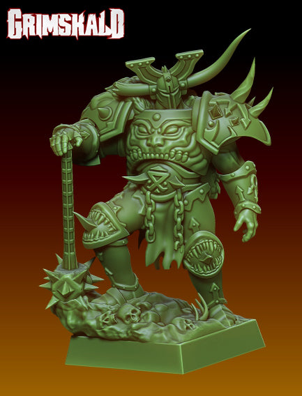 Hell Knight Havoc Champion with Two Handed Mace and Enchanted Heavy Armor by Grimskald Games for Tabletop Games, Dioramas and Statues, Available in 15mm, 28mm, 32mm, 32mm heroic, 54mm and 75mm Statue Scale