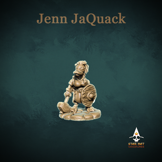 Jenn JaQuack Duck-Folk, Aarakocra Khanard Norse Warlord Chieftan of the Ponds by Star Hat Miniatures for Tabletop Games, Dioramas and Statues, Available in 15mm, 28mm, 32mm, 32mm heroic, 54mm and 75mm Statue Scale