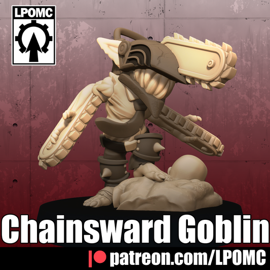 Chainsaw Goblin by LPOMC for Tabletop Games, Dioramas and Statues, Available in 15mm, 28mm, 32mm, 32mm heroic, 54mm and 75mm Statue Scale